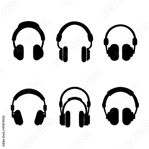 headphones icon set with different wireless headphone silhouettes