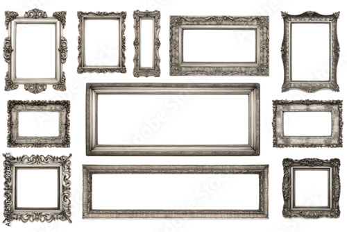 Classic silver vintage frames isolated on white background photo