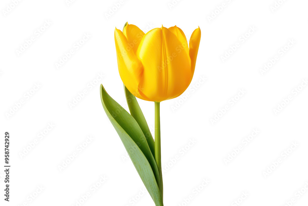 Bright yellow tulip with a blurred background, isolated on white background Bright yellow tulip with a blurred background, isolated on white background