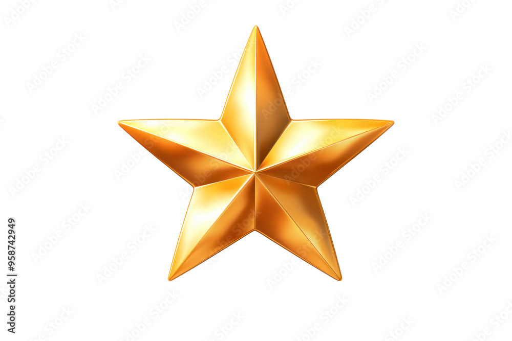 Fototapeta premium Brilliant gold star isolated on a stark white background.