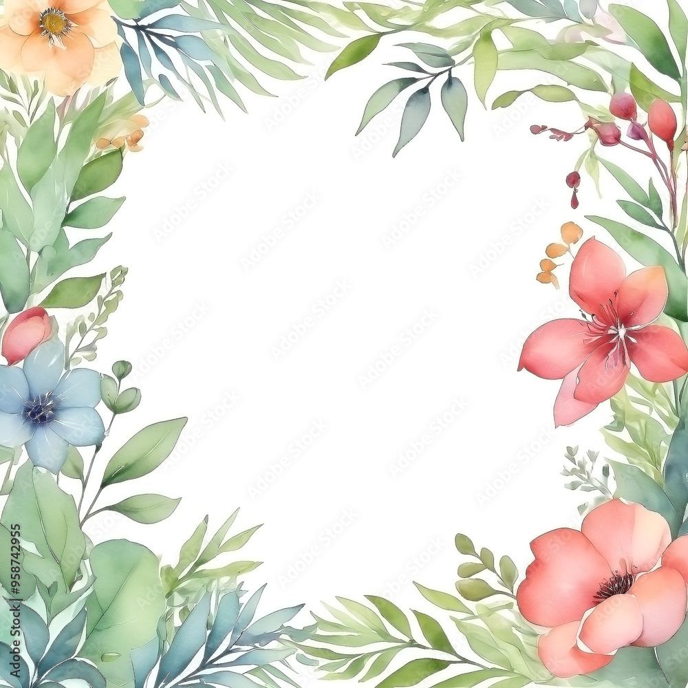 Fototapeta premium Watercolor botanical background frame
