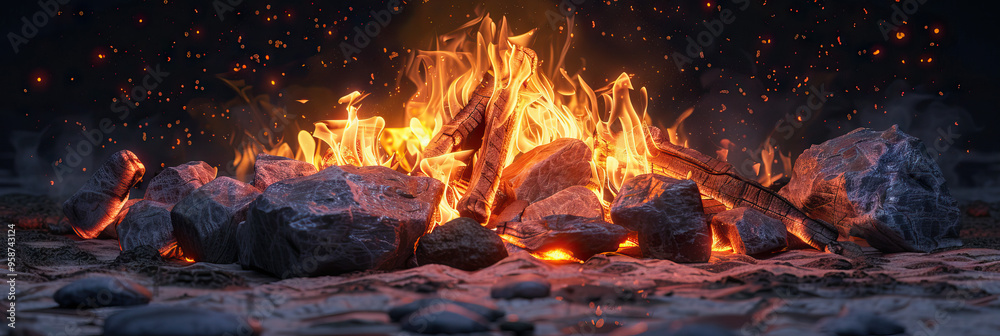 The Fiery Furnace: A blazing bonfire, surrounded by rough stones. The Fiery Furnace: A blazing bonfire, surrounded by rough stones.
