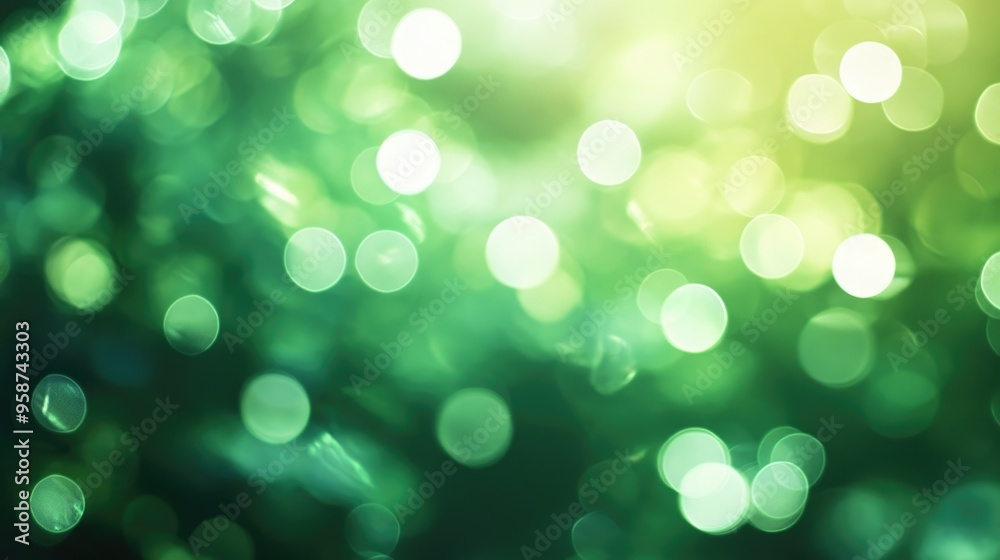 Obraz premium Green bokeh light effect background, with soft, blurred circles for a dreamy and ethereal appearance. -
