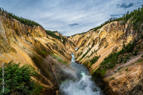 Grand Canyon of the Yellowstone National Park viewing upper and lower waterfalls from various locations including artist and inspiration points