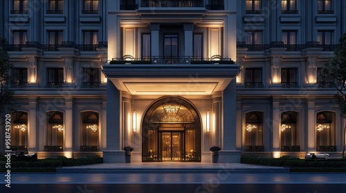 Elegant Hotel Entrance at Night
