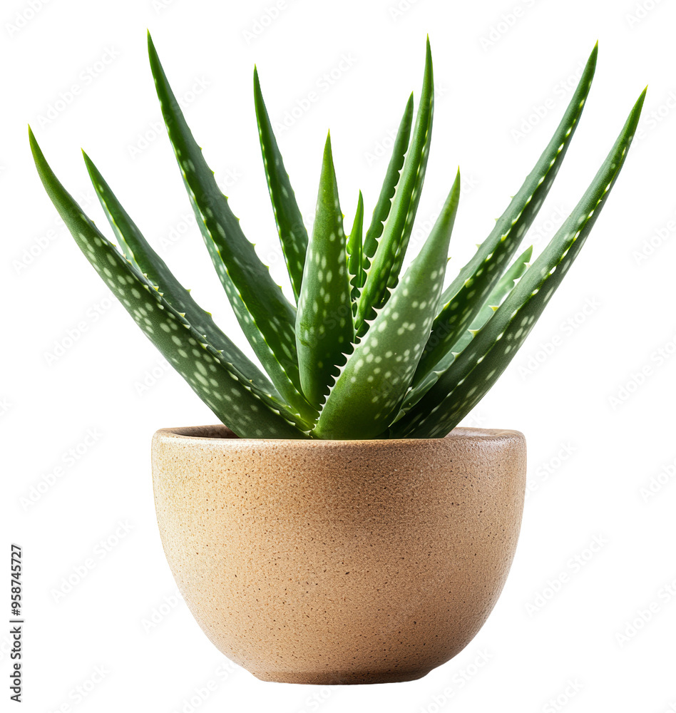 Aloe vera plant in a simple terracotta pot, cut out - stock png. Aloe vera plant in a simple terracotta pot, cut out - stock png.