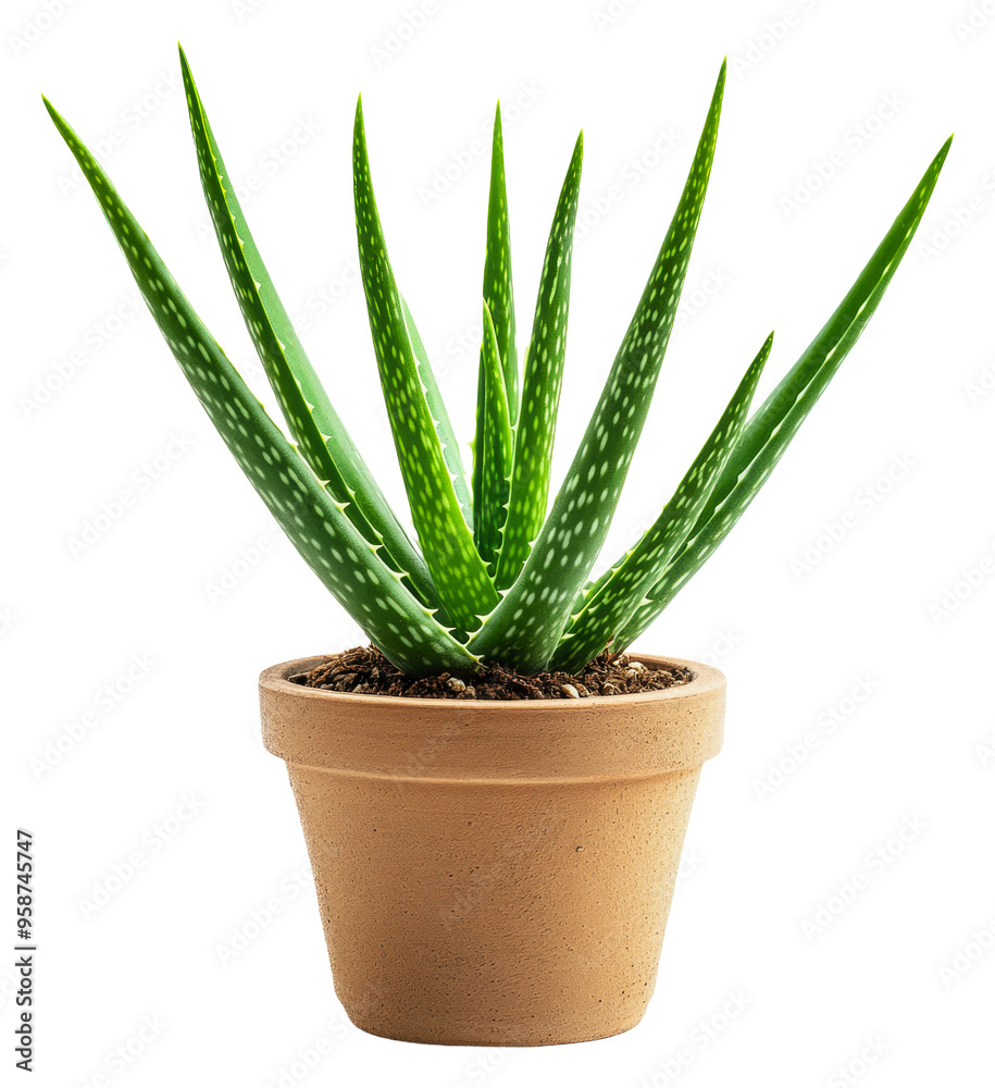 Aloe vera plant in a simple clay pot at home, cut out - stock png. Aloe vera plant in a simple clay pot at home, cut out - stock png.