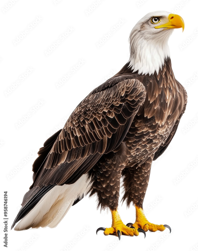 Fototapeta premium Majestic bald eagle perched gracefully on a rock, cut out - stock png.