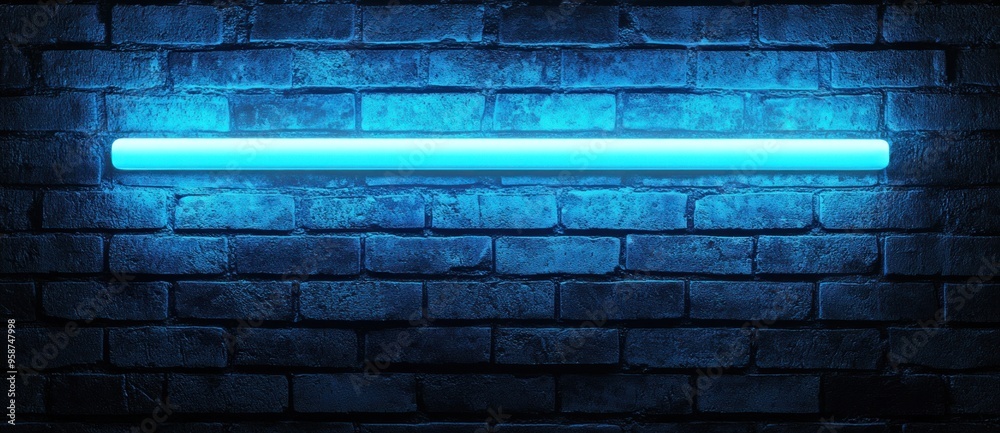 Blue Neon Light on Brick Wall Blue Neon Light on Brick Wall