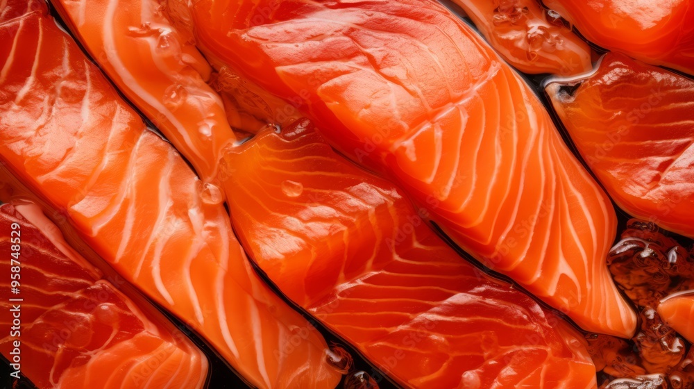 Close up raw salmon fillet slices texture. Neural network ai generated art Close up raw salmon fillet slices texture. Neural network ai generated art