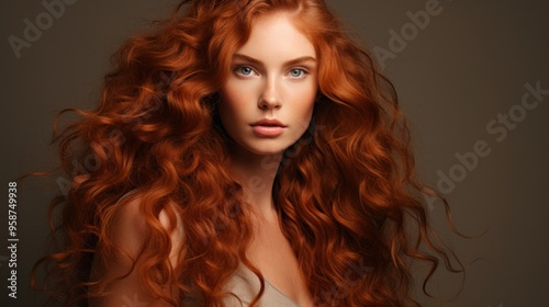 Beautiful woman with long wavy coloring hair. Neural network ai generated art