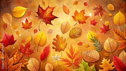 Vibrant autumn leaves of orange, yellow, and red hues are creatively arranged in a whimsical hand-drawn design on photo