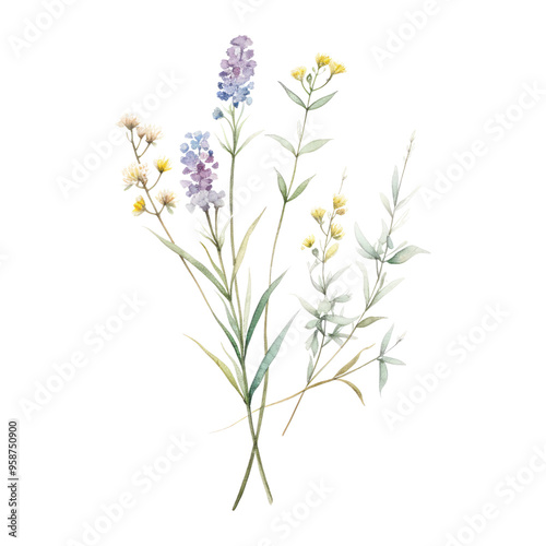 bunch of flowers watercolor isolated on transparent background cutout