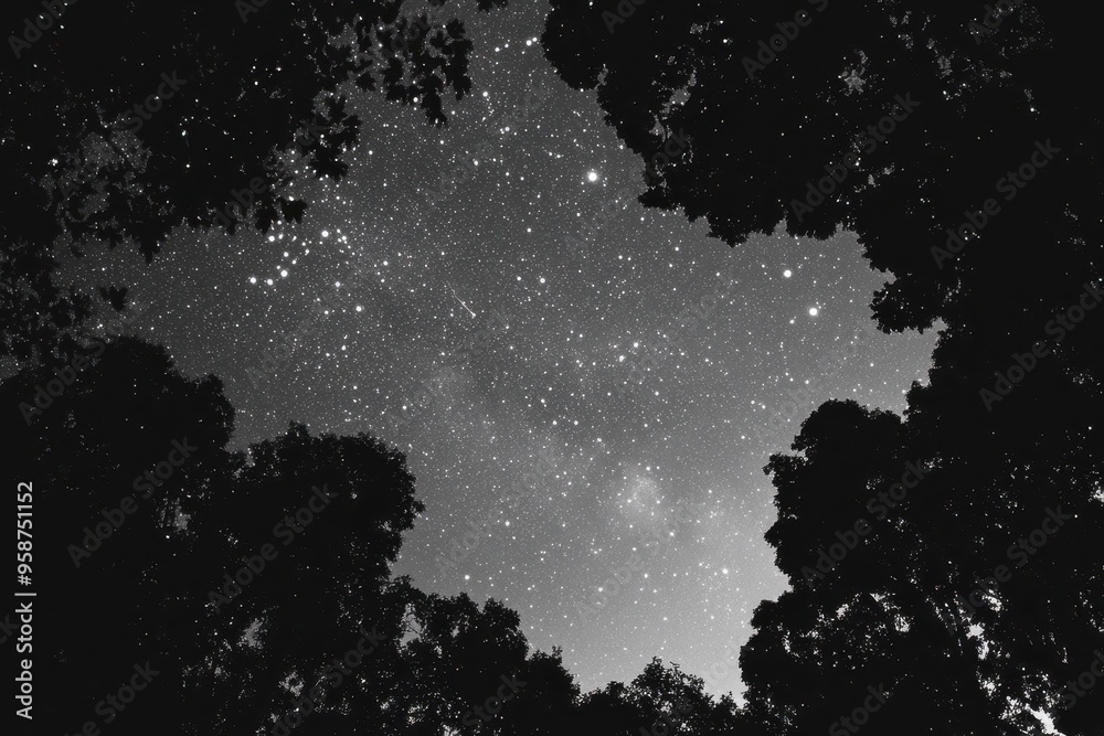 Silhouetted Trees Framing a Night Sky Filled with Stars Silhouetted Trees Framing a Night Sky Filled with Stars