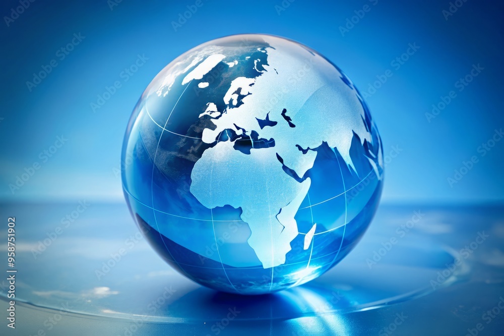 Vibrant blue and white globe with subtle atmospheric effects, rotating slowly on a transparent background, ideal for Vibrant blue and white globe with subtle atmospheric effects, rotating slowly on a transparent background, ideal for