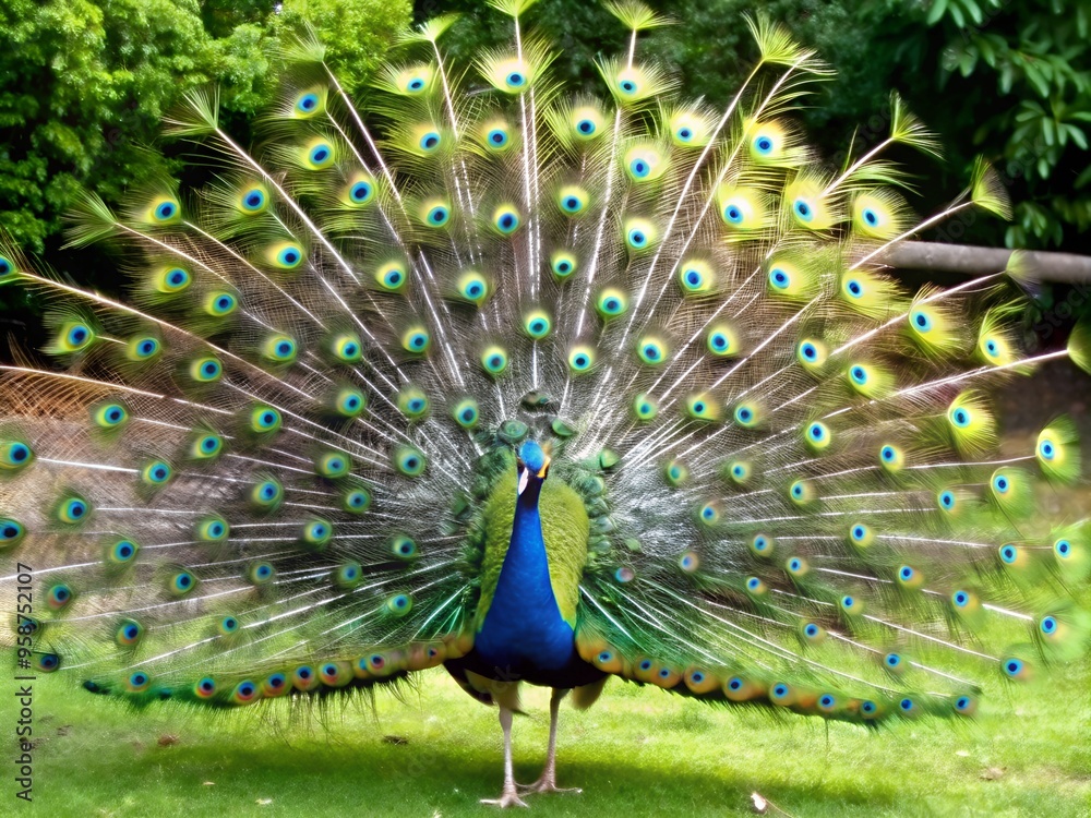 Obraz premium Peacock with fanned tail, peacock with feathers