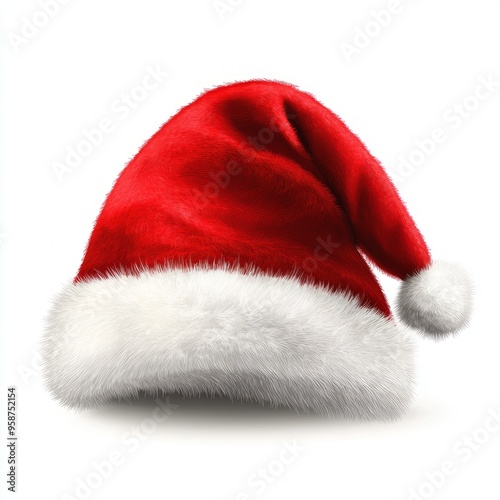 A red Santa hat with a white pompom, Christmas, Holidays, isolated, white background