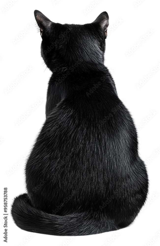 Black cat sits quietly on white background, cut out - stock png. Black cat sits quietly on white background, cut out - stock png.