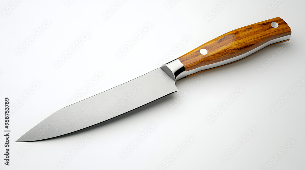 A sharp kitchen knife with a wooden handle on a blank background
A sharp kitchen knife with a wooden handle on a blank background