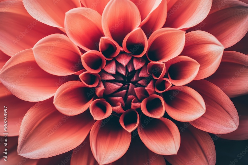 Close-Up of a Coral Pink Dahlia Flower with Delicate Petals Close-Up of a Coral Pink Dahlia Flower with Delicate Petals