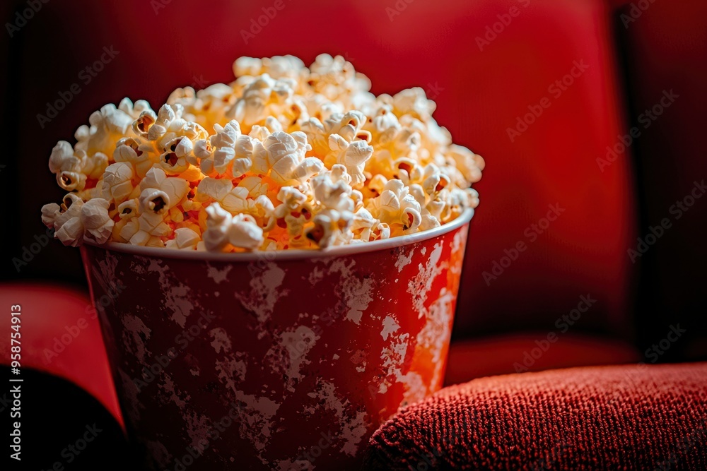A Red Cup Filled with Buttery Popcorn A Red Cup Filled with Buttery Popcorn