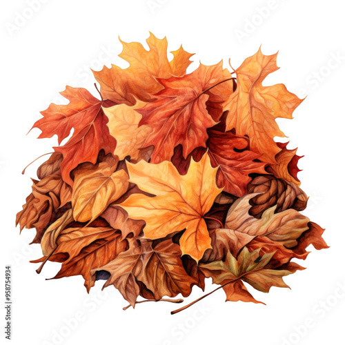 Pile of Dead Autumn Leaves Isolated on a Transparent Background