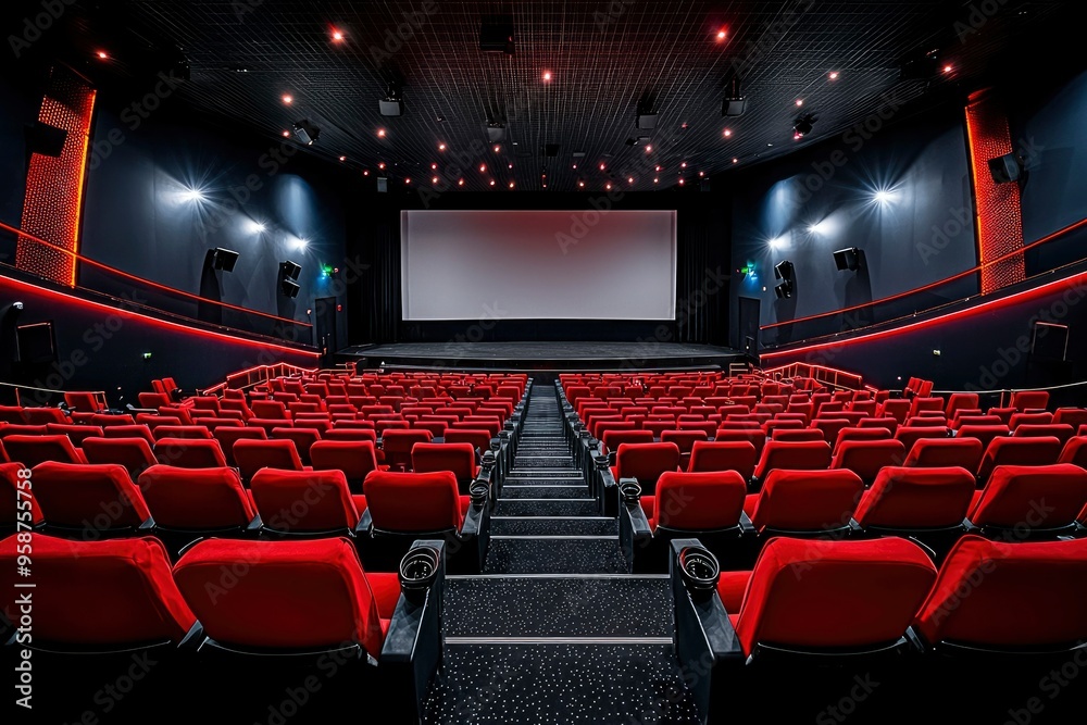 Empty Red Seats in a Modern Movie Theater Empty Red Seats in a Modern Movie Theater