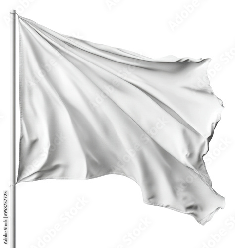 White flag waving in the breeze during daylight, cut out - stock png. photo