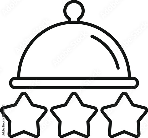 Line art vector icon of a cloche covering three stars, representing the concept of high quality food and service