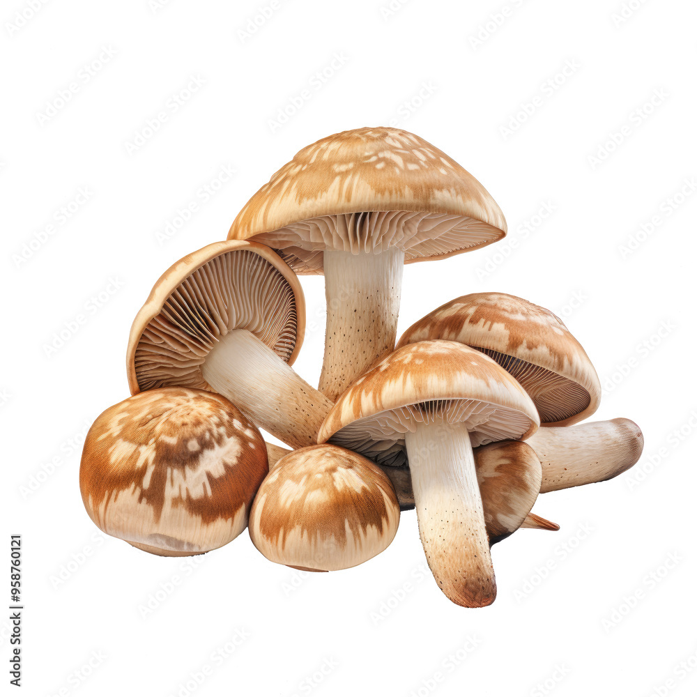 Matsutake Mushrooms top view on white background Matsutake Mushrooms top view on white background