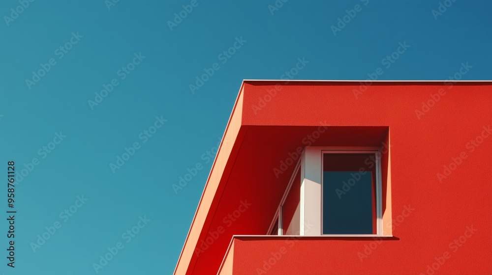 A Stunning Red Architectural Design Under a Clear Blue Sky A Stunning Red Architectural Design Under a Clear Blue Sky