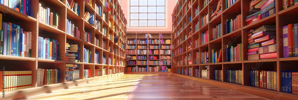 Learning Labyrinth: Aisles of bookshelves packed with educational tomes, leading to a cozy reading nook. Learning Labyrinth: Aisles of bookshelves packed with educational tomes, leading to a cozy reading nook.