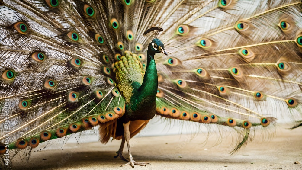 Obraz premium Peacock with fanned tail, peacock with feathers