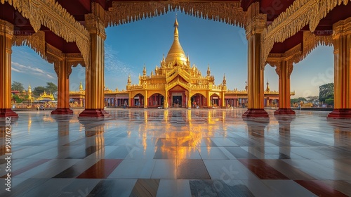 Maha Myat Muni Pagoda on a sunny day photo