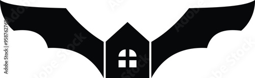 House window with Bat flat minimalist Logo icon black color vector background easily customized real estate business