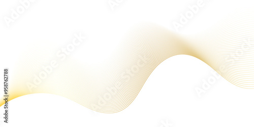 Abstract golden wave dynamic curve lines on transparent background with flowing particles. Digital energy waves technology concept. Modern backdrop design for business, presentation, banner.