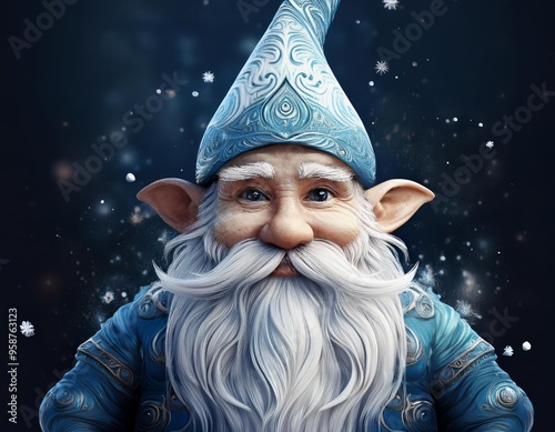 Portrait Illustration of an Old Dwarf with a Long Beard and Piercing Blue Eyes - A Detailed Depiction of a Wise Fantasy Character photo