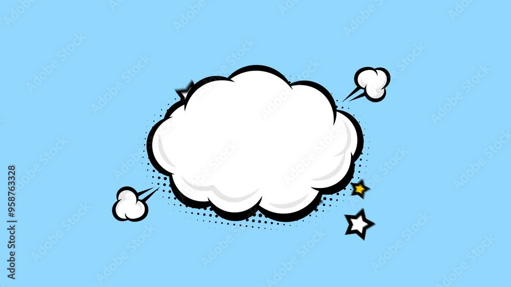 Animation pop art comic cloud speech bubble. Transparent background or green background. 4K 