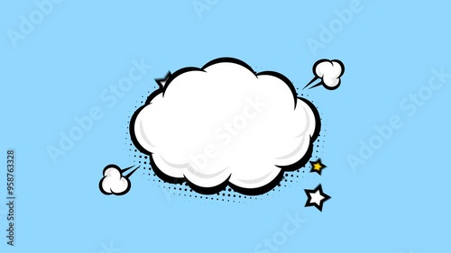 Animation pop art comic cloud speech bubble. Transparent background or green background. 4K 