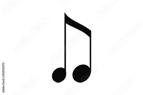 Single eighth note quaver isolated against a stark white backdrop, poised as the focal subject in a high-quality stock photograph, emphasized by defined bold lines, musically perfect, clarity