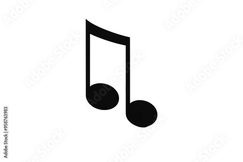 Single eighth note quaver isolated against a stark white backdrop, poised as the focal subject in a high-quality stock photograph, emphasized by defined bold lines, musically perfect, clarity