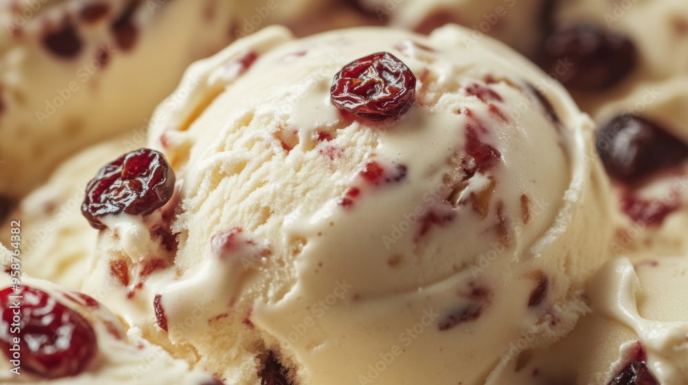 Ice cream decorated with raisin grains Ice cream decorated with raisin grains