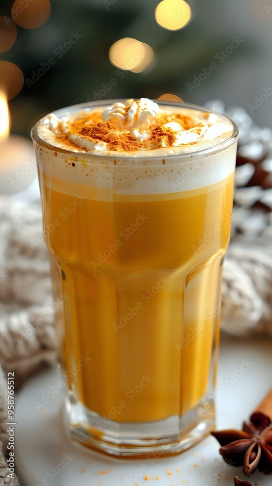 A cozy image of a frothy spiced latte garnished with cinnamon, surrounded by festive spices like star anise and cinnamon sticks. Ideal for holiday, food, and winter beverage themes. A cozy image of a frothy spiced latte garnished with cinnamon, surrounded by festive spices like star anise and cinnamon sticks. Ideal for holiday, food, and winter beverage themes.