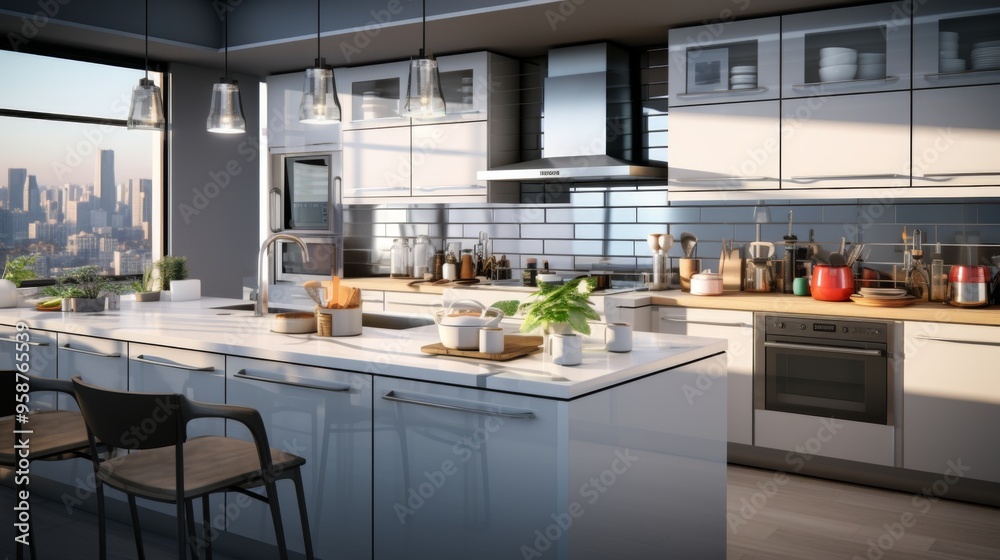 Modern Kitchen with City View Modern Kitchen with City View