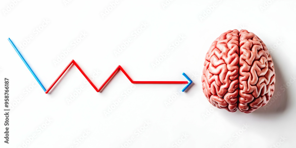 Flat AI Brainwave Decreasing Costs in Smart Business Concept - Vector Illustration of Cognitive AI Power Reducing Operational Costs, Isolated on White Background