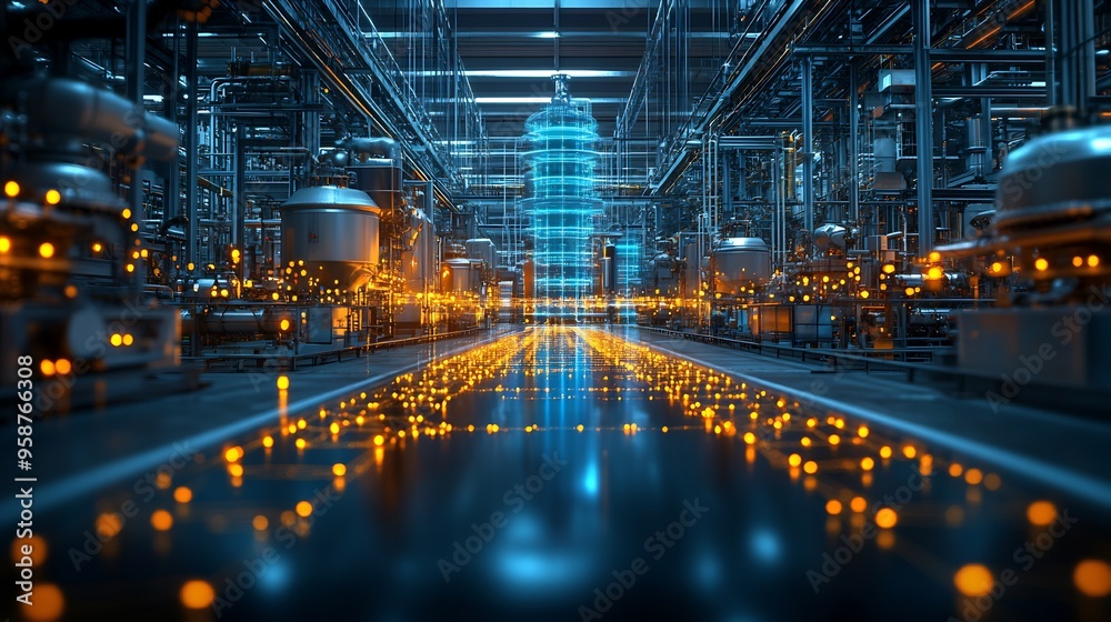 Digital twin technology visualized an industrial setting with virtual models realtime data and smart sensors enhancing efficiency Digital twin technology visualized an industrial setting with virtual models realtime data and smart sensors enhancing efficiency