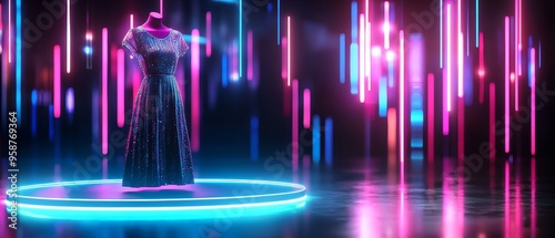 Digital fashion show, trendy collections, stylish display, 3D illustration