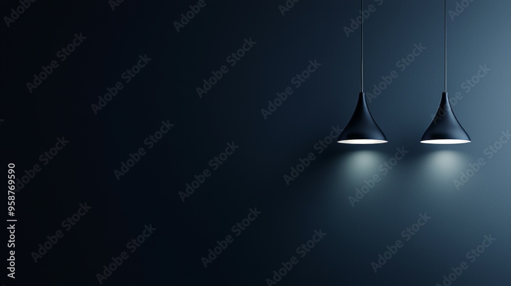 The hanging lights have a blue background and are minimalistic in design The hanging lights have a blue background and are minimalistic in design