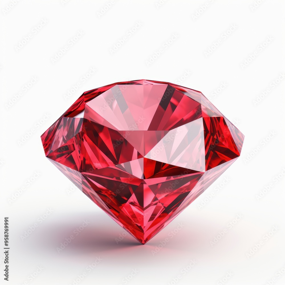 A beautiful red ruby diamond is sitting elegantly on a white surface A beautiful red ruby diamond is sitting elegantly on a white surface