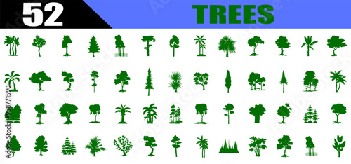 trees icon set. Environment nature green icons.